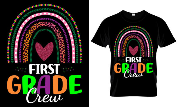 First Grade Crew Leopard Rainbow T Shirt Graphics